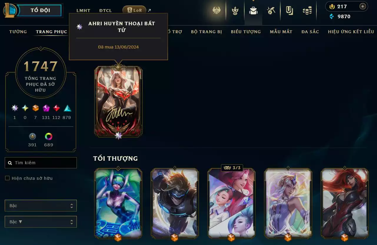 Ảnh LOL TFT VIP  Rank Đơn Bạch Kim - Rất Nhiều Khung Đẹp  1747 Skin - Lv 730 - Full Tướng - Nhiều Hàng Hiệu Đa Sắc 697 - Còn Đổi Tên  TFT - TFT VIP Như Ảnh  Thông Tin Hỗ Trợ Đầy Đủ - Bảo Hành 100%