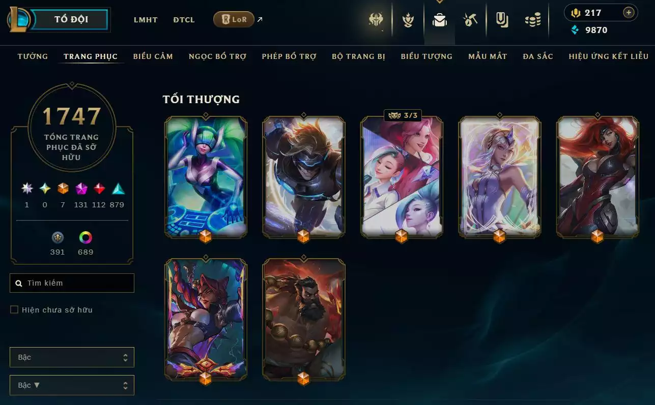 Ảnh LOL TFT VIP  Rank Đơn Bạch Kim - Rất Nhiều Khung Đẹp  1747 Skin - Lv 730 - Full Tướng - Nhiều Hàng Hiệu Đa Sắc 697 - Còn Đổi Tên  TFT - TFT VIP Như Ảnh  Thông Tin Hỗ Trợ Đầy Đủ - Bảo Hành 100%