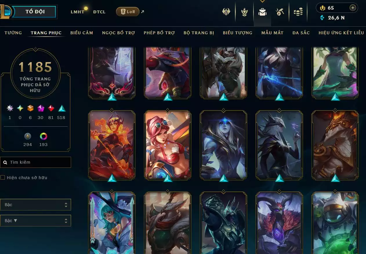 Ảnh LOL ĐẸP Rank Đơn Bạch Kim 2   - Rất Nhiều Khung Đẹp  1185 Skin - Lv 618 - Full Tướng - Nhiều Hàng Hiệu Đa Sắc 253 - Còn Đổi Tên  TFT - Đủ Chơi  Thông Tin Hỗ Trợ Đầy Đủ - Bảo Hành 100%