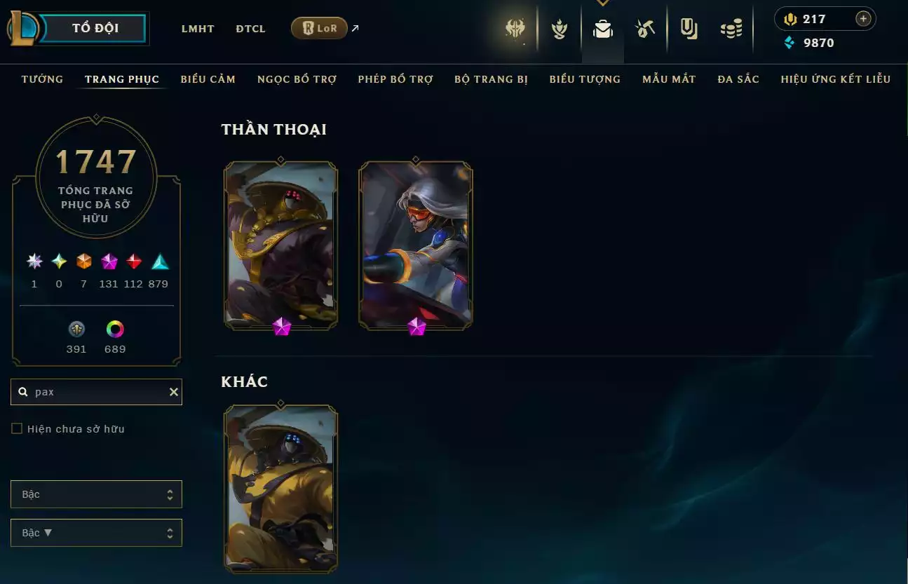 Ảnh LOL TFT VIP  Rank Đơn Bạch Kim - Rất Nhiều Khung Đẹp  1747 Skin - Lv 730 - Full Tướng - Nhiều Hàng Hiệu Đa Sắc 697 - Còn Đổi Tên  TFT - TFT VIP Như Ảnh  Thông Tin Hỗ Trợ Đầy Đủ - Bảo Hành 100%