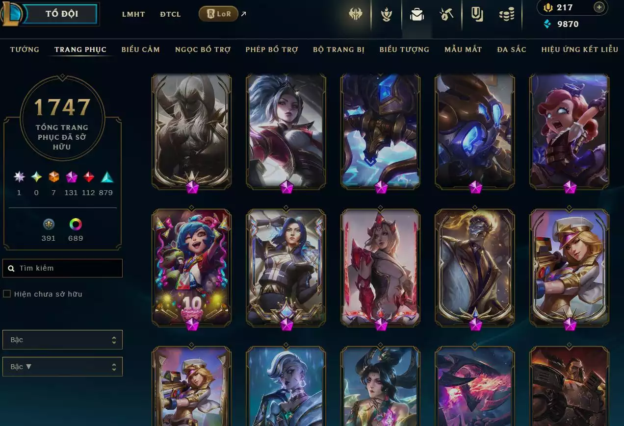 Ảnh LOL TFT VIP  Rank Đơn Bạch Kim - Rất Nhiều Khung Đẹp  1747 Skin - Lv 730 - Full Tướng - Nhiều Hàng Hiệu Đa Sắc 697 - Còn Đổi Tên  TFT - TFT VIP Như Ảnh  Thông Tin Hỗ Trợ Đầy Đủ - Bảo Hành 100%