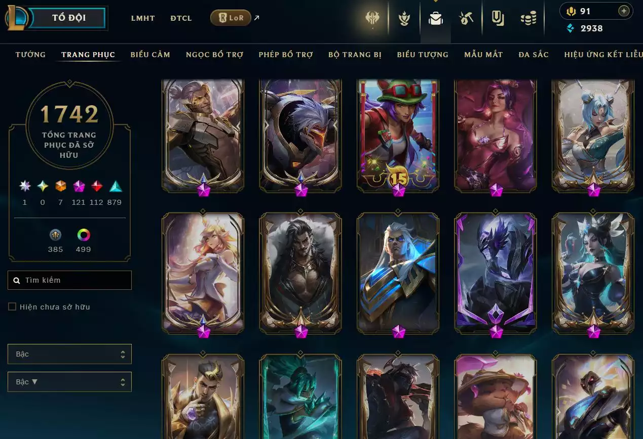 Ảnh LOL TFT VIP  Rank Đơn Bạch Kim - Rất Nhiều Khung Đẹp  1742 Skin - Lv 730 - Full Tướng - Nhiều Hàng Hiệu Đa Sắc 500 - Còn Đổi Tên  TFT - TFT VIP Như Ảnh  Thông Tin Hỗ Trợ Đầy Đủ - Bảo Hành 100%