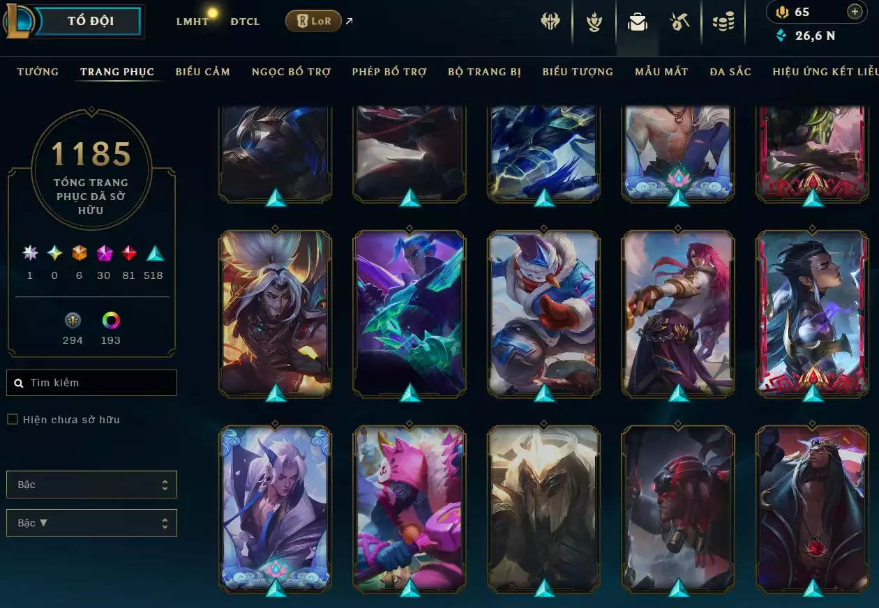 Ảnh LOL ĐẸP Rank Đơn Bạch Kim 2   - Rất Nhiều Khung Đẹp  1185 Skin - Lv 618 - Full Tướng - Nhiều Hàng Hiệu Đa Sắc 253 - Còn Đổi Tên  TFT - Đủ Chơi  Thông Tin Hỗ Trợ Đầy Đủ - Bảo Hành 100%