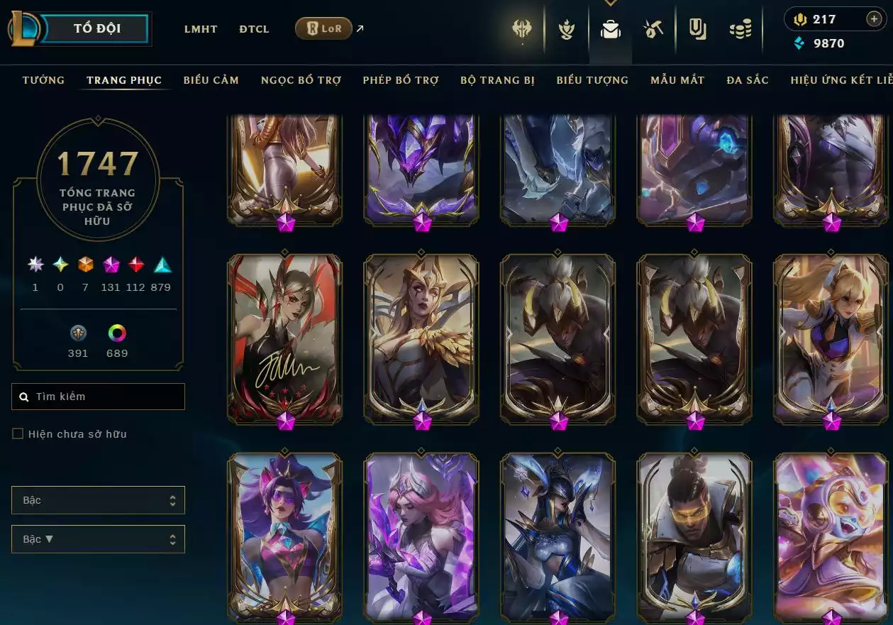 Ảnh LOL TFT VIP  Rank Đơn Bạch Kim - Rất Nhiều Khung Đẹp  1747 Skin - Lv 730 - Full Tướng - Nhiều Hàng Hiệu Đa Sắc 697 - Còn Đổi Tên  TFT - TFT VIP Như Ảnh  Thông Tin Hỗ Trợ Đầy Đủ - Bảo Hành 100%