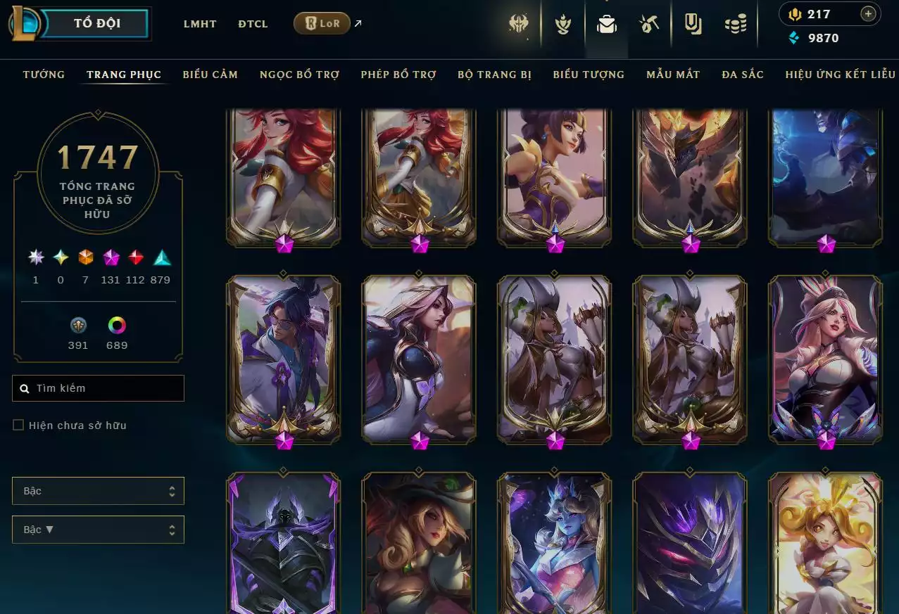 Ảnh LOL TFT VIP  Rank Đơn Bạch Kim - Rất Nhiều Khung Đẹp  1747 Skin - Lv 730 - Full Tướng - Nhiều Hàng Hiệu Đa Sắc 697 - Còn Đổi Tên  TFT - TFT VIP Như Ảnh  Thông Tin Hỗ Trợ Đầy Đủ - Bảo Hành 100%