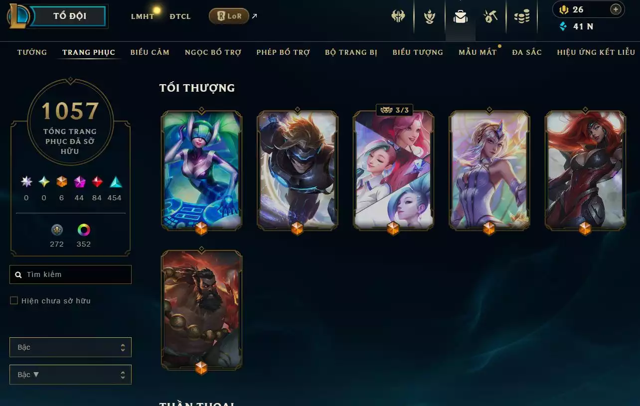 Ảnh LOL ĐẸP Rank Đơn Sắt 1  - Rất Nhiều Khung Đẹp  1057 Skin - Lv 730 - Full Tướng - Nhiều Hàng Hiệu Đa Sắc 400 - Còn Đổi Tên  TFT - Đủ Chơi 3 Pet Tím 1 Sàn Tím  Thông Tin Hỗ Trợ Đầy Đủ - Bảo Hành 100%