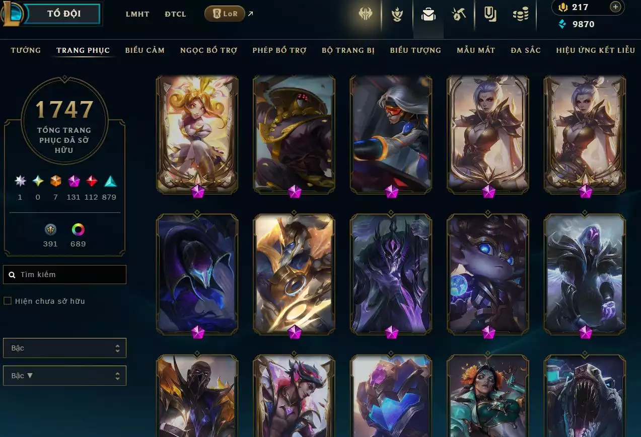 Ảnh LOL TFT VIP  Rank Đơn Bạch Kim - Rất Nhiều Khung Đẹp  1747 Skin - Lv 730 - Full Tướng - Nhiều Hàng Hiệu Đa Sắc 697 - Còn Đổi Tên  TFT - TFT VIP Như Ảnh  Thông Tin Hỗ Trợ Đầy Đủ - Bảo Hành 100%