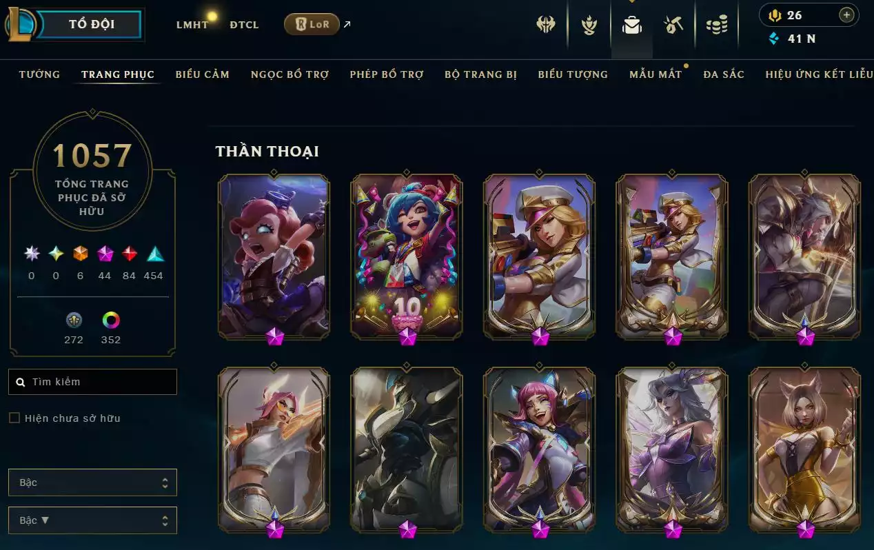 Ảnh LOL ĐẸP Rank Đơn Sắt 1  - Rất Nhiều Khung Đẹp  1057 Skin - Lv 730 - Full Tướng - Nhiều Hàng Hiệu Đa Sắc 400 - Còn Đổi Tên  TFT - Đủ Chơi 3 Pet Tím 1 Sàn Tím  Thông Tin Hỗ Trợ Đầy Đủ - Bảo Hành 100%