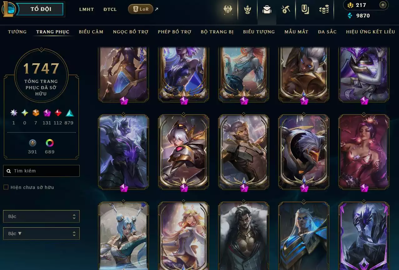 Ảnh LOL TFT VIP  Rank Đơn Bạch Kim - Rất Nhiều Khung Đẹp  1747 Skin - Lv 730 - Full Tướng - Nhiều Hàng Hiệu Đa Sắc 697 - Còn Đổi Tên  TFT - TFT VIP Như Ảnh  Thông Tin Hỗ Trợ Đầy Đủ - Bảo Hành 100%