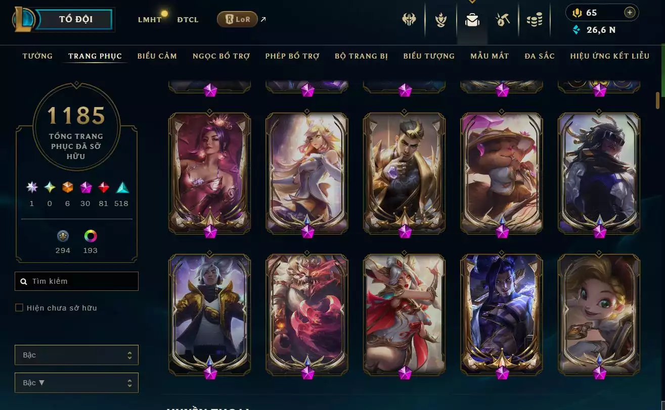Ảnh LOL ĐẸP Rank Đơn Bạch Kim 2   - Rất Nhiều Khung Đẹp  1185 Skin - Lv 618 - Full Tướng - Nhiều Hàng Hiệu Đa Sắc 253 - Còn Đổi Tên  TFT - Đủ Chơi  Thông Tin Hỗ Trợ Đầy Đủ - Bảo Hành 100%