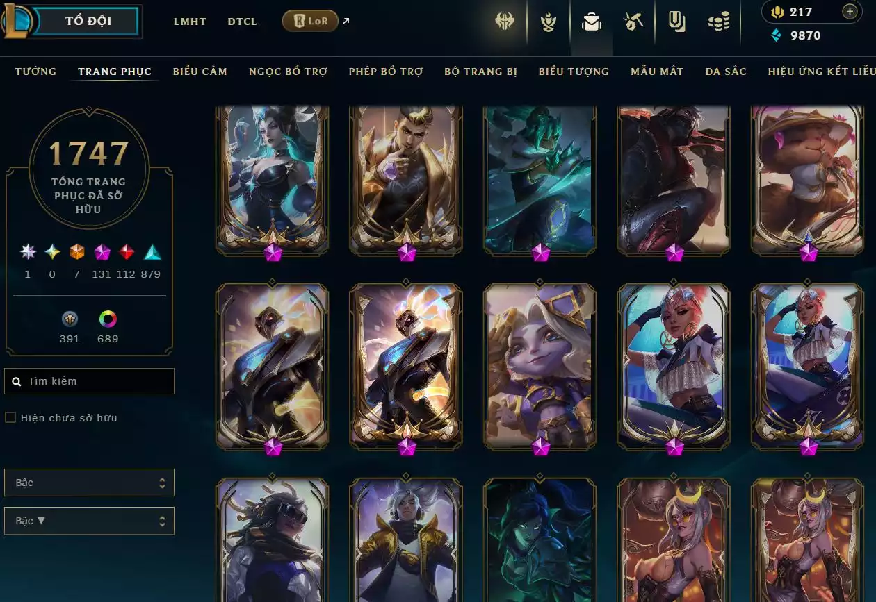 Ảnh LOL TFT VIP  Rank Đơn Bạch Kim - Rất Nhiều Khung Đẹp  1747 Skin - Lv 730 - Full Tướng - Nhiều Hàng Hiệu Đa Sắc 697 - Còn Đổi Tên  TFT - TFT VIP Như Ảnh  Thông Tin Hỗ Trợ Đầy Đủ - Bảo Hành 100%