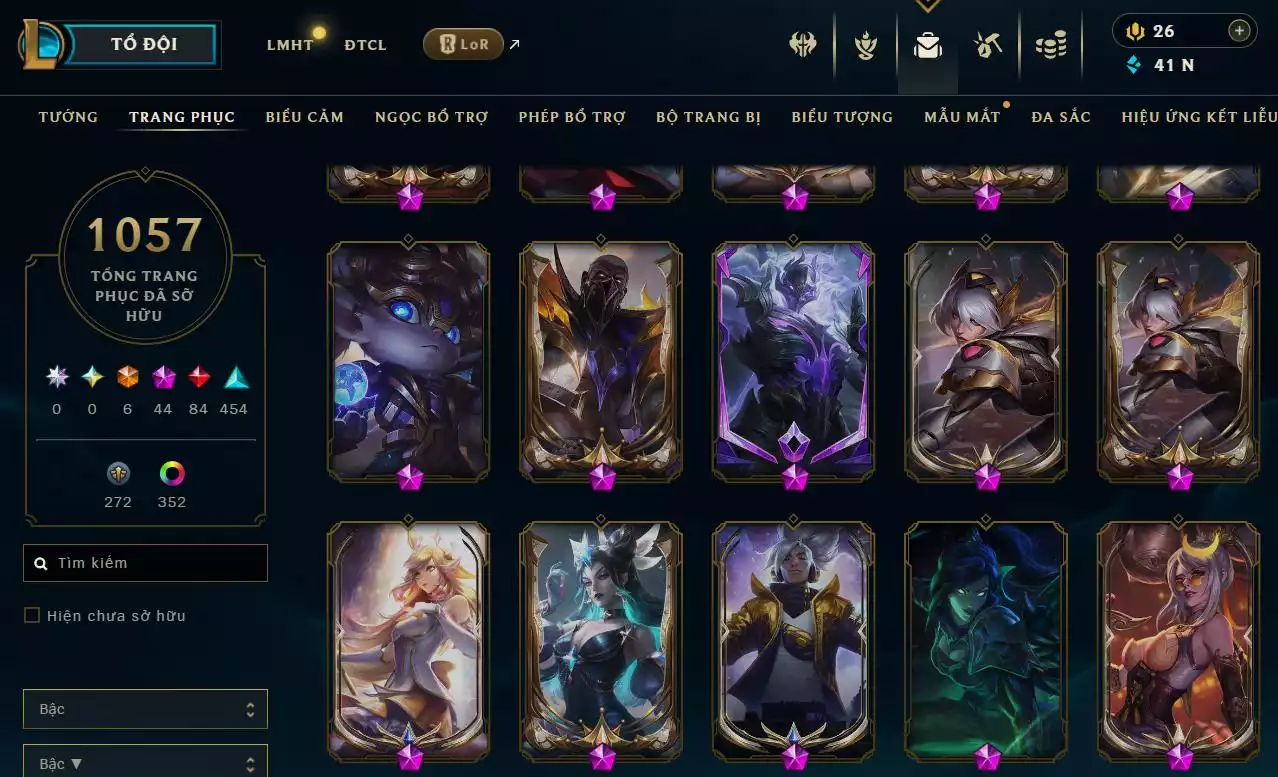 Ảnh LOL ĐẸP Rank Đơn Sắt 1  - Rất Nhiều Khung Đẹp  1057 Skin - Lv 730 - Full Tướng - Nhiều Hàng Hiệu Đa Sắc 400 - Còn Đổi Tên  TFT - Đủ Chơi 3 Pet Tím 1 Sàn Tím  Thông Tin Hỗ Trợ Đầy Đủ - Bảo Hành 100%