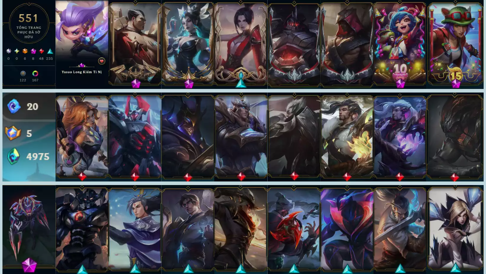 ACC  551 SKIN 7 KHUNG 2 HÀNG HIỆU 176 ĐA SẮC (1 ĐA SẮC TÍM ZED TỬ THẦN KHÔNG GIAN)  CẤP 660 RANK SẮT 2 ĐTCL RANK BẠC 4 PET YASUO LONG KIẾM TÍ NỊ + 12 SÀN ĐỎ + 104 CHƯỞNG LỰC + CỔNG DỊCH CHUYỂN SIÊU PHẨM DƯ 5 HUY CHƯƠNG VÀ 4975 PHA LÊ