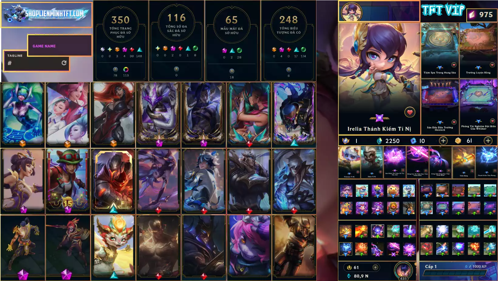 ACC CHAMP LEE SIN + SHACO RANK ĐƠN ĐÔI VÀNG 2 ACC 350 SKIN 3 HÀNG HIỆU 5 KHUNG 116 ĐA SẮC 2 ĐA SẮC TÍM 5VS5 RANK ĐƠN ĐÔI VÀNG 2 LV 431 FULL TƯỚNG PET IRELIA THÁNH KIẾM TÍ NỊ VÀ 4 SÀN ĐỎ CHƯỞNG ĐẸP NHIỀU