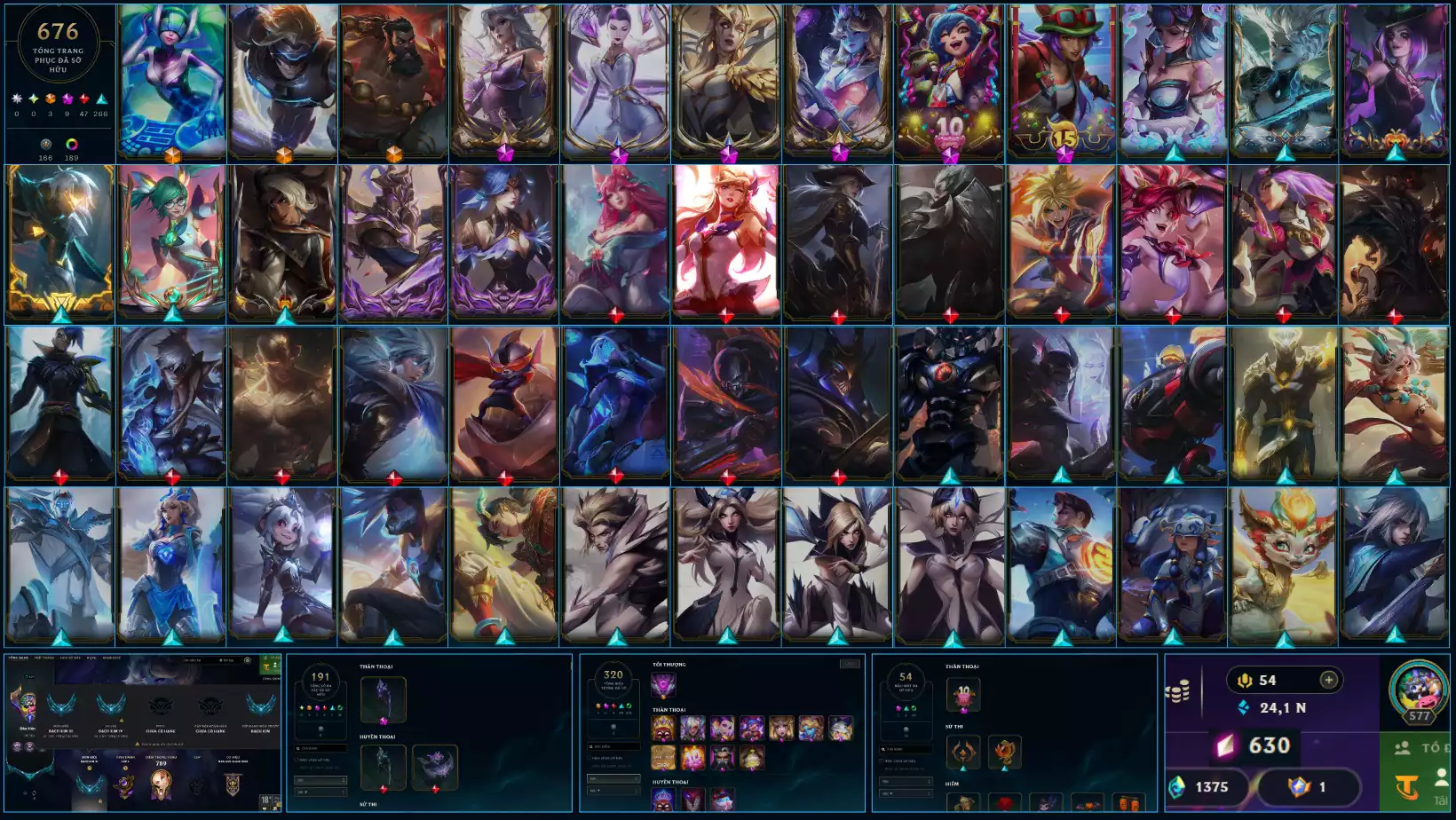 ACC NHIỀU SKIN NỮ CHUYÊN MID VÀ AD/SP (LEEBLANC 18/19 - KATARINA 15/18 - AHRI 13/18 VÀ NHIỀU SKIN AD SP KHÁC RANK DD BẠCH KIM 4 LH LỤC BẢO 4 ACC 676 SKIN 4 HÀNG HIỆU 14 KHUNG 191 ĐA SẮC CẤP 577 FULL TƯỚNG BIỂU TƯỢNG CAO THỦ