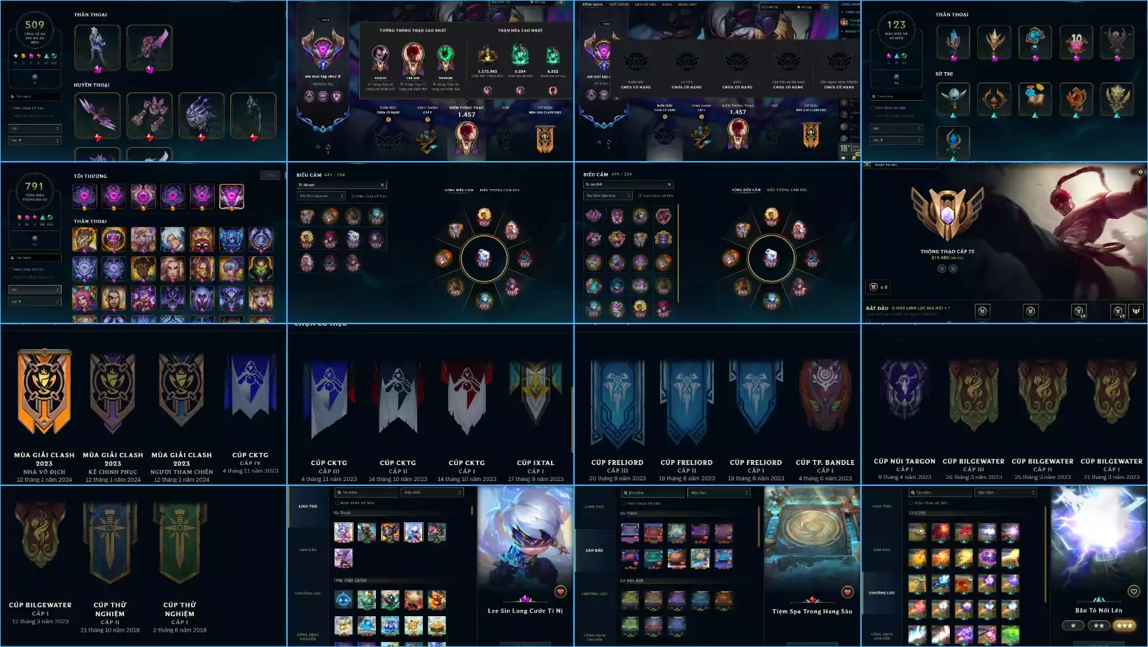 Ảnh ACC SIÊU VÍP LMHT - ĐTCL - CẤP 1204 UNL RANK ALL 1412 SKIN 34 HÀNG HIỆU 59 KHUNG 59 TÍM 89 ĐỎ 654 XANH  509 ĐA SẮC ( 2 ĐA SẮC THẦN THOẠI) - 123 MẪU MẮT 14 BIỂU CẢM CAO THỦ - 11 BIỂU CẢM ĐẠI CAO THỦ  3 PET TÍM 3 PET TÍ NỊ THƯỜNG 8 SÂN ĐỎ 120 CHƯỞNG LỰC BAO NHIỀU CHO AE THA HỒ LỰA
