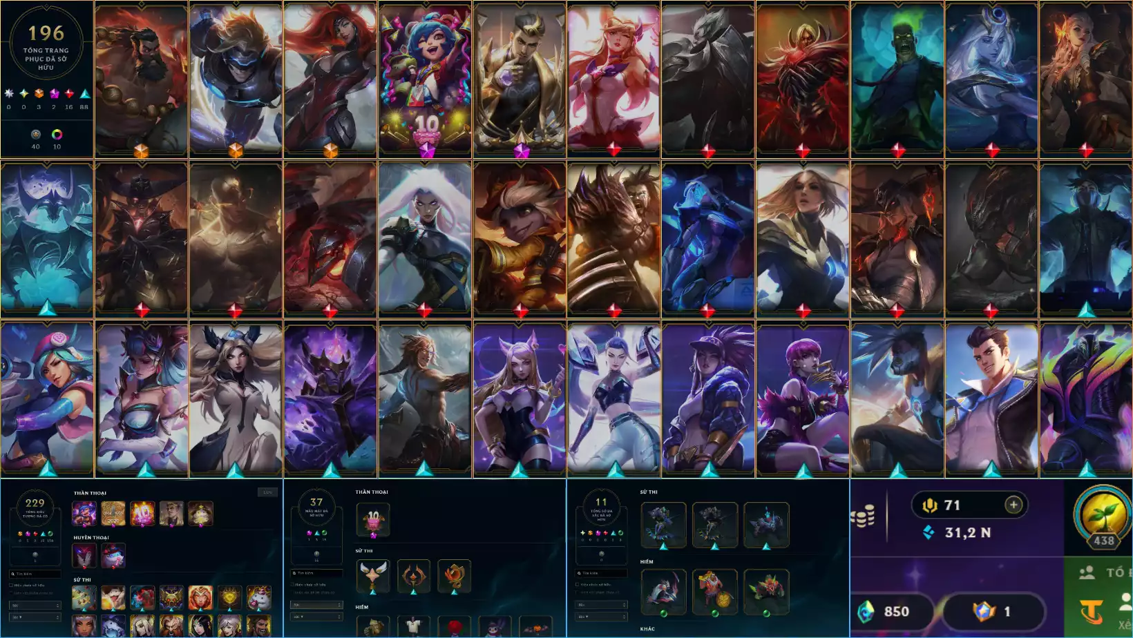 ACC 196 SKIN ( T1 JAYCE - HÀNG HIỆU) CẤP 438 FULL TƯỚNG 11 ĐA SẮC  UNL RANK ALL ĐTCL ĐỦ CHƠI