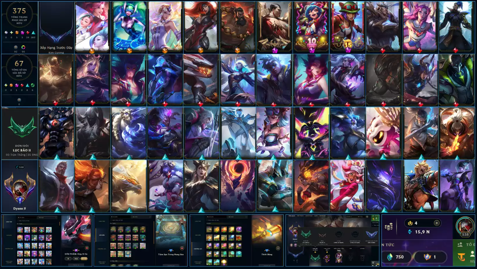 LOL ĐẸP Rank Lục Bảo 2 - Rất Nhiều Khung Đẹp 375 Skin - Lv 538 - Full Tướng - Nhiều Hàng Hiệu Đa Sắc 67 - Còn Đổi Tên TFT - Đủ Chơi Thông Tin Hỗ Trợ Đầy Đủ - Bảo Hành 100%