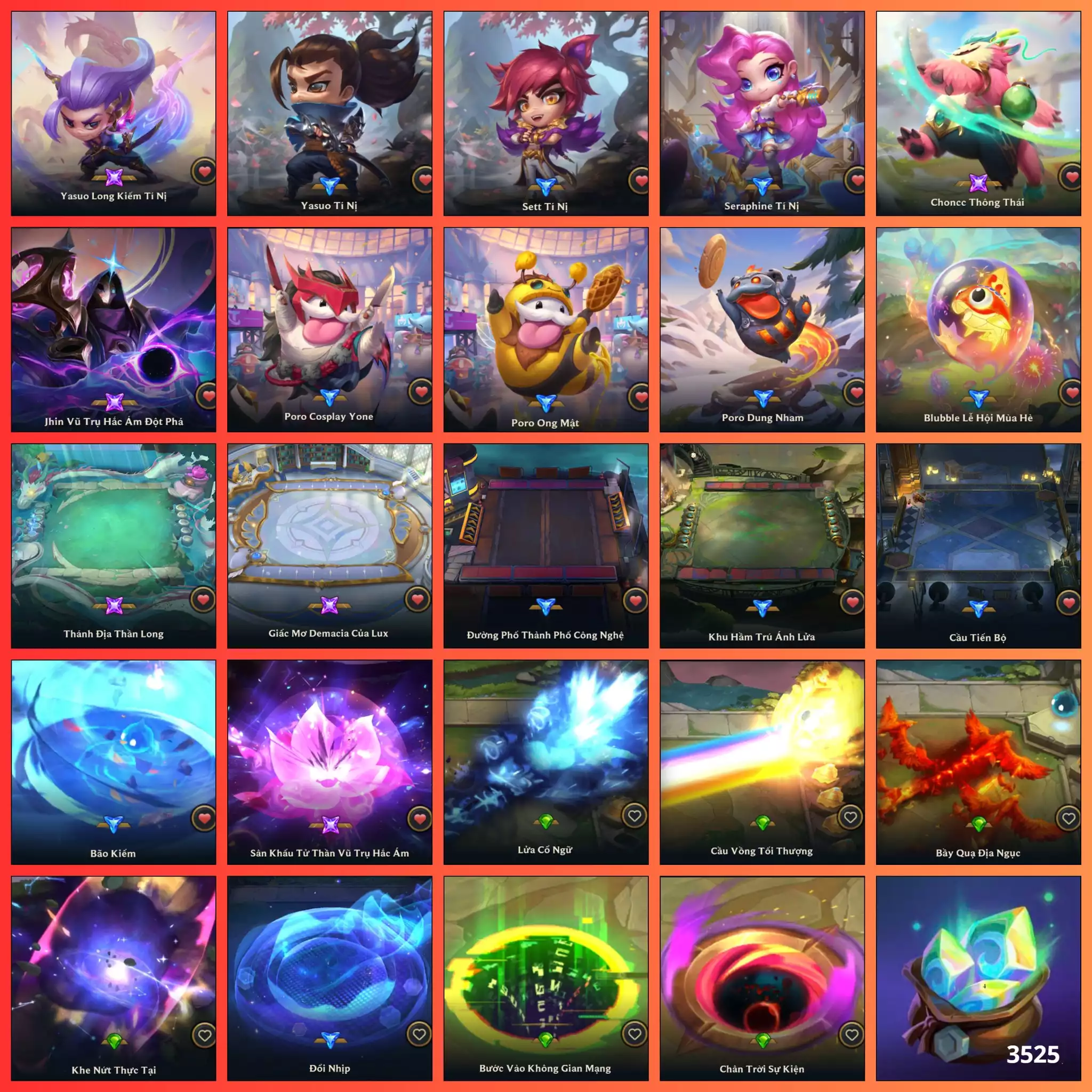 TFT  YASUO LONG KIẾM + SÂN THÁNH ĐỊA THẦN LONG CHƯỞNG LỰC ĐẦY ĐỦ JHIN TỬ THẦN ĐỘT PHÁ + CHƯỞNG LỰC + SÂN LUX DEMACIA LOL 250 SKIN JINX MÈO MÉO MEO HÀNG HIỆU