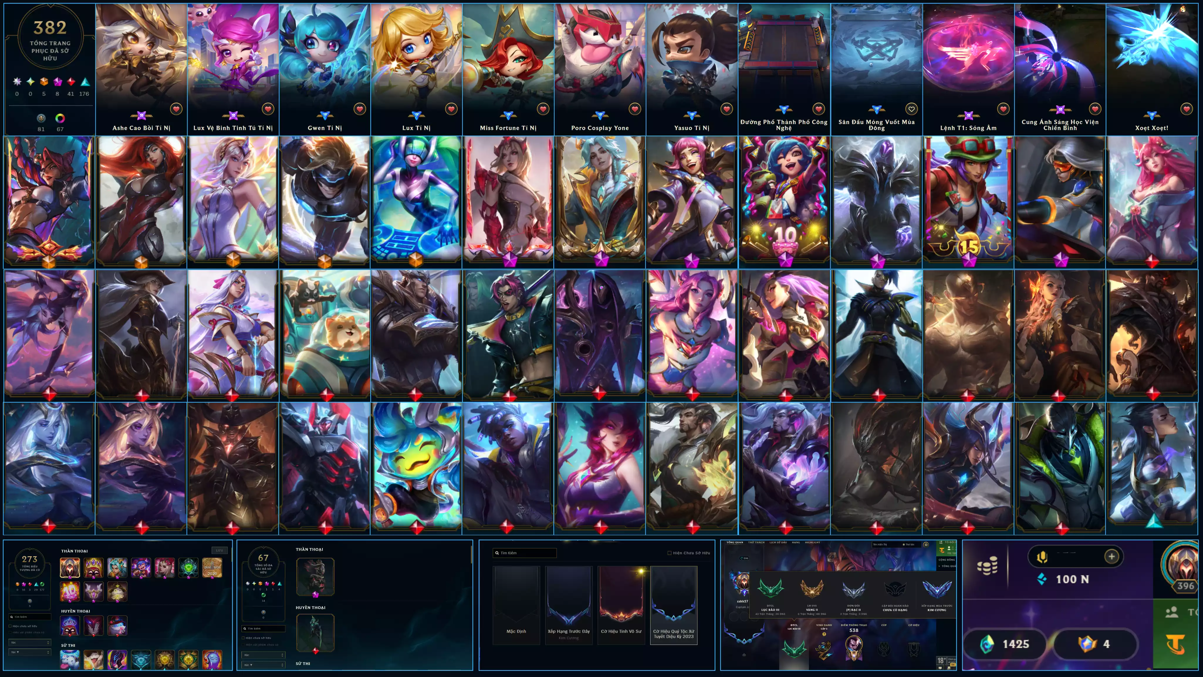 LOL VIP TFT ĐỦ CHƠI - 1 ĐA SẮC THẦN THOẠI -  RANK Vàng Rất Nhiều Khung Đẹp 382 Skin - Lv 396 - Full Tướng Nhiều Hàng Hiệu Đa Sắc 67- Còn Đổi Tên TFT - TFT VIP Như Ảnh Thông Tin Hỗ Trợ Đầy Đủ - Bảo Hành 100%